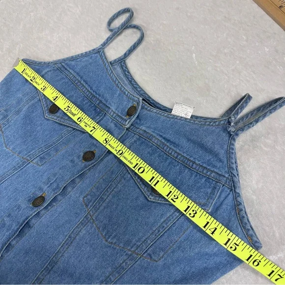 Vintage Denim Button-Front Spaghetti Strap Tank Top Blue size 7 100% cotton FLAW - Picture 5 of 9
